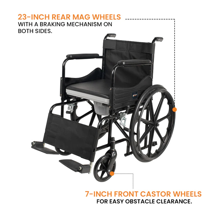 Arcatron® 2 in 1 Foldable Wheelchair for Regular and Commode Use(FSC101)
