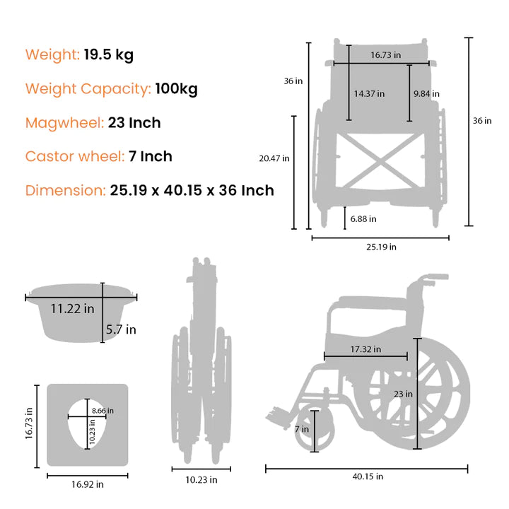 Arcatron® 2 in 1 Foldable Wheelchair for Regular and Commode Use(FSC101)