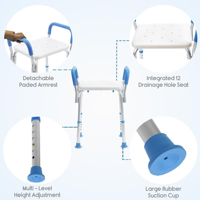 KosmoCare Light Weight Aluminum Shower Bench with Detachable Handrest (RX114)