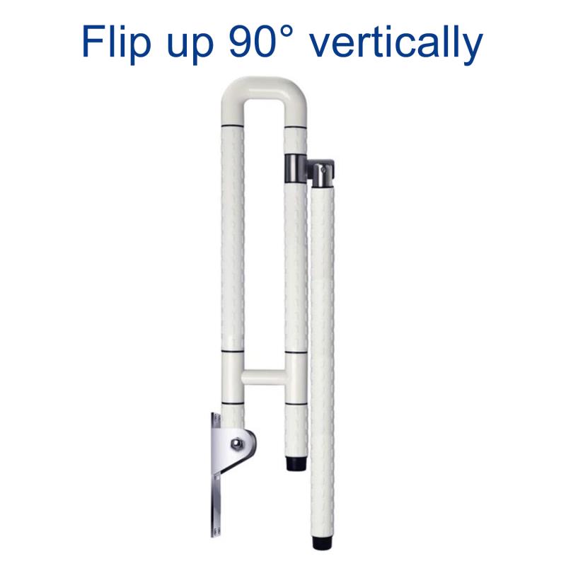 KosmoCare Wall Mounted Flip up Grab Bar Rails with Anti-Slip Nylon Grip & Floor Support