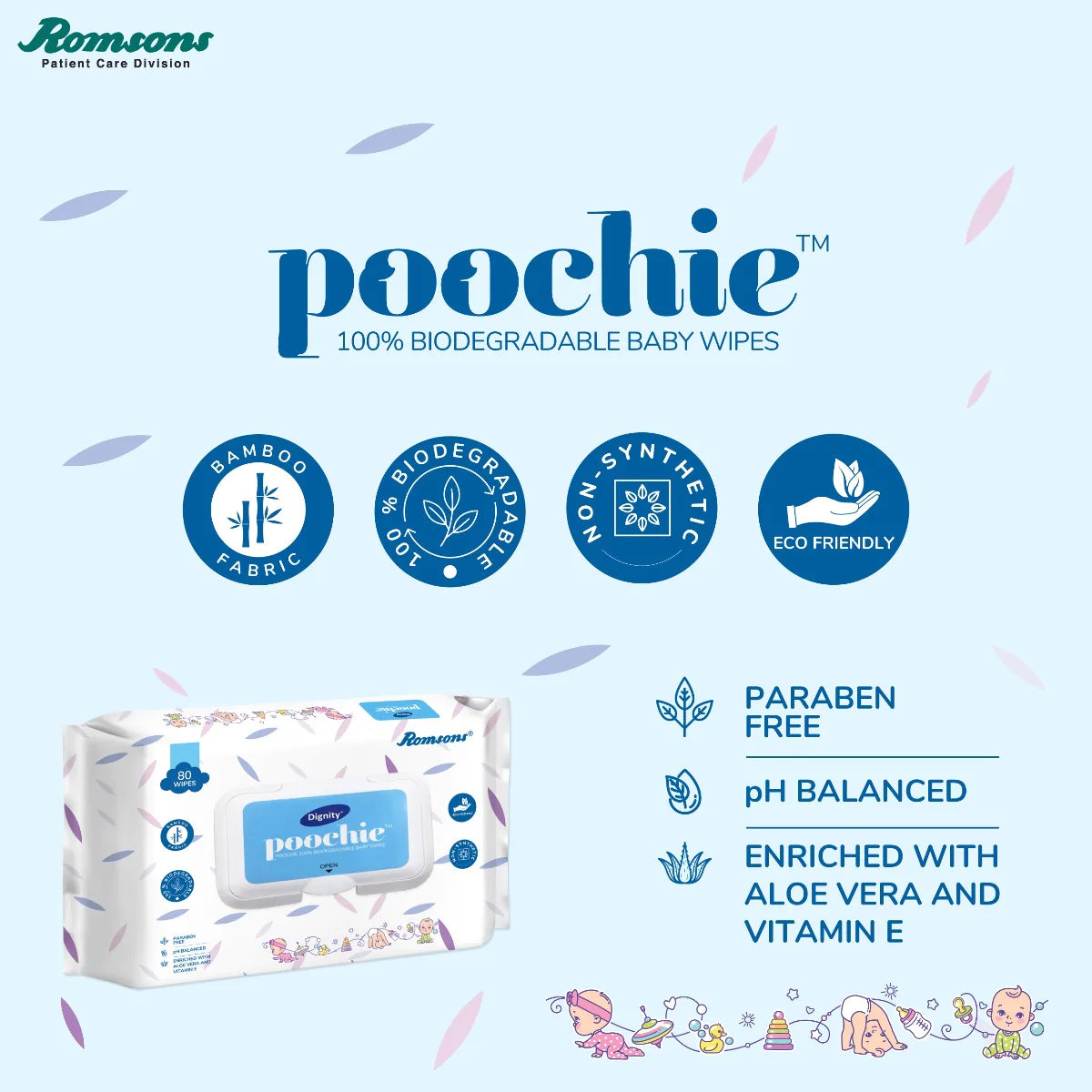 Dignity Poochie 100% Biodegradable Baby Wipes (80 Wipes/Pack)