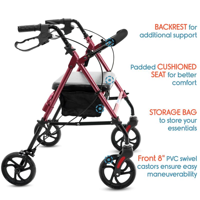 Kosmocare Folding Rollator Walker with seat