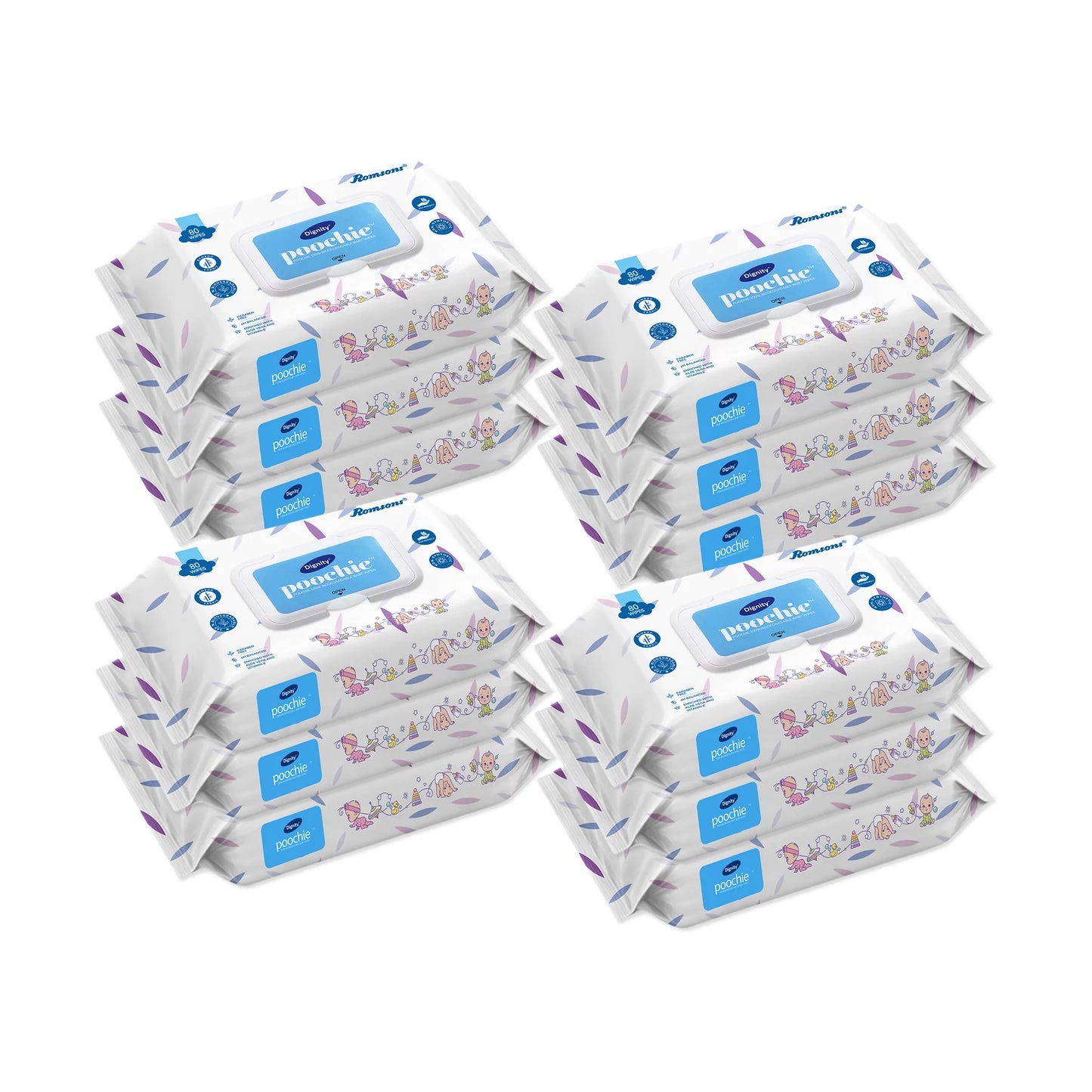 Dignity Poochie 100% Biodegradable Baby Wipes (80 Wipes/Pack)