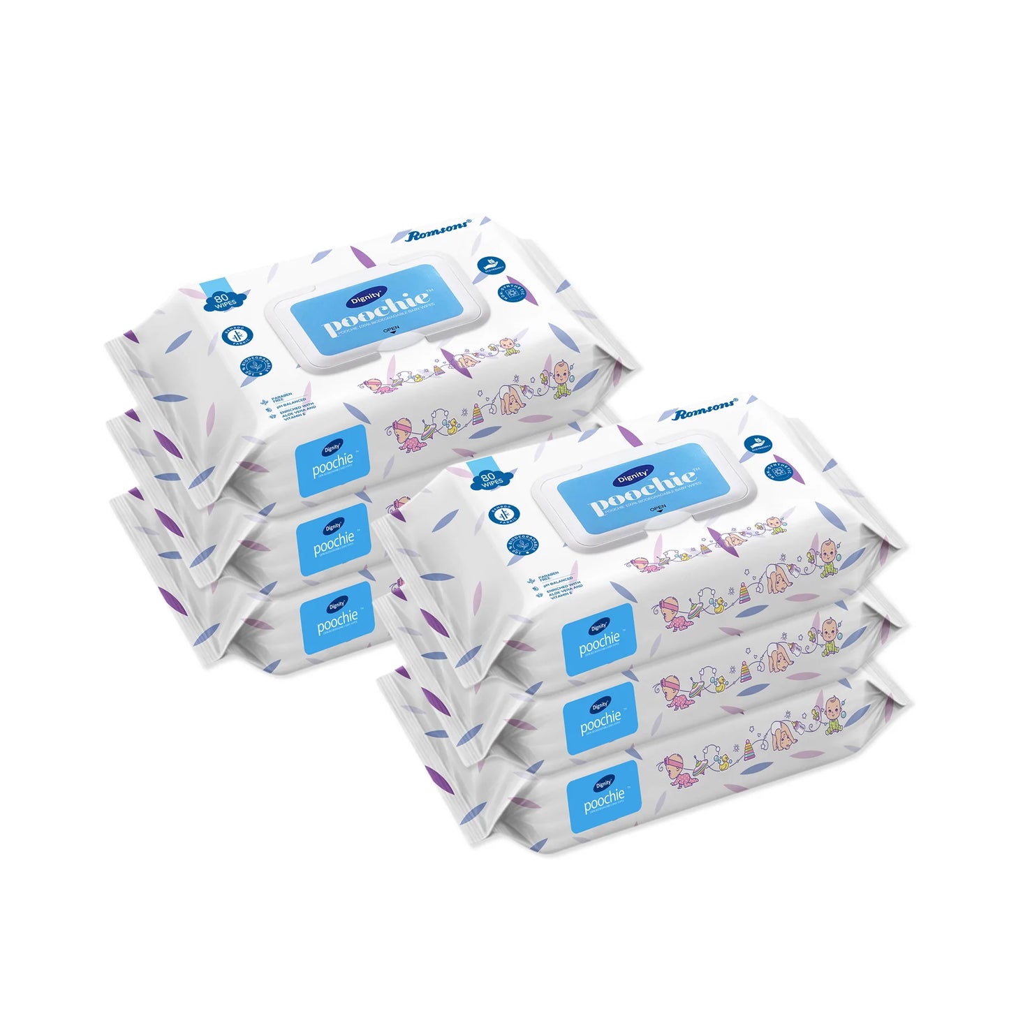 Dignity Poochie 100% Biodegradable Baby Wipes (80 Wipes/Pack)