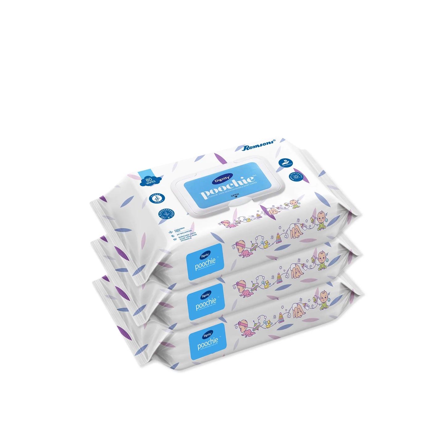 Dignity Poochie 100% Biodegradable Baby Wipes (80 Wipes/Pack)