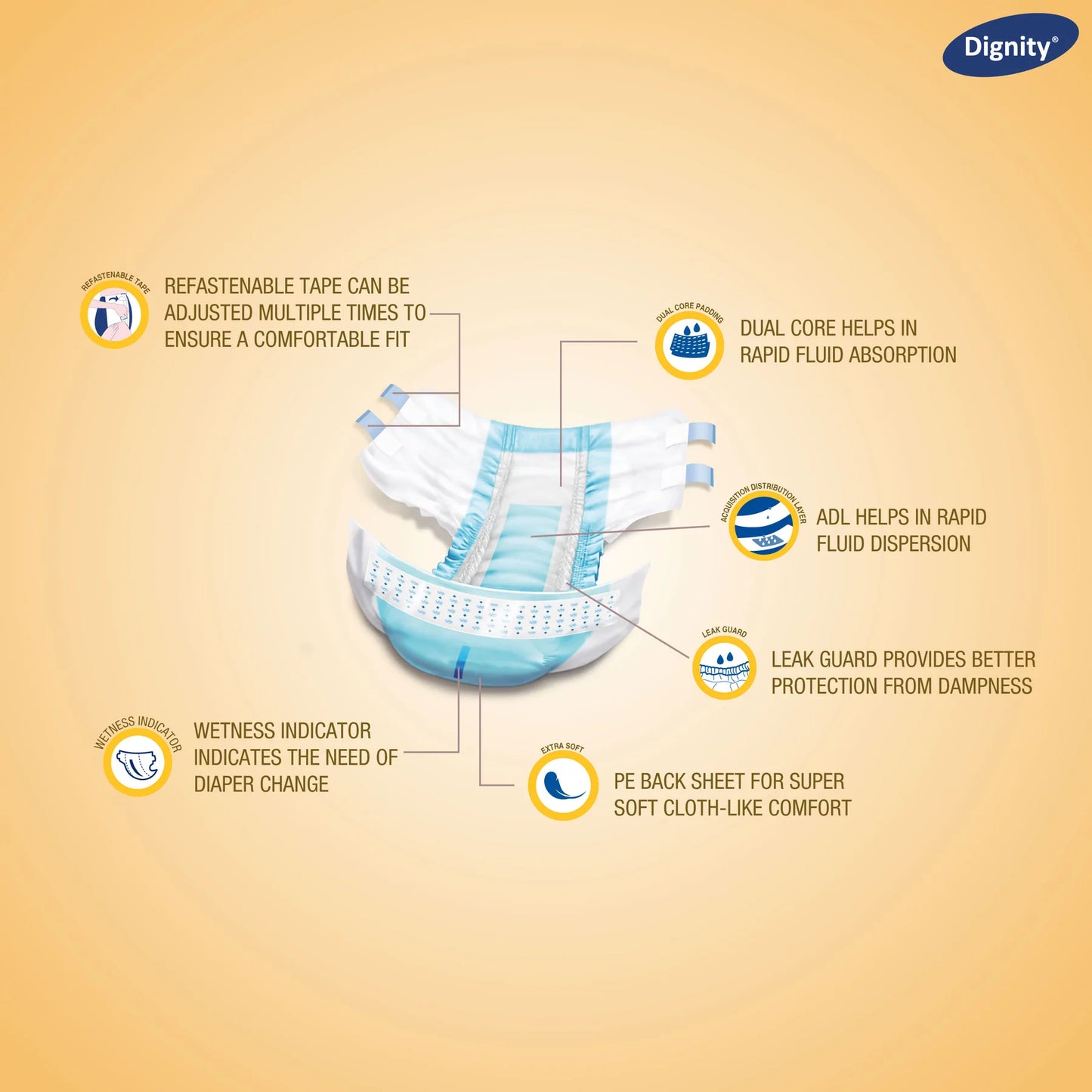 Dignity Overnight Adult Diapers (10 Pcs/Pack)
