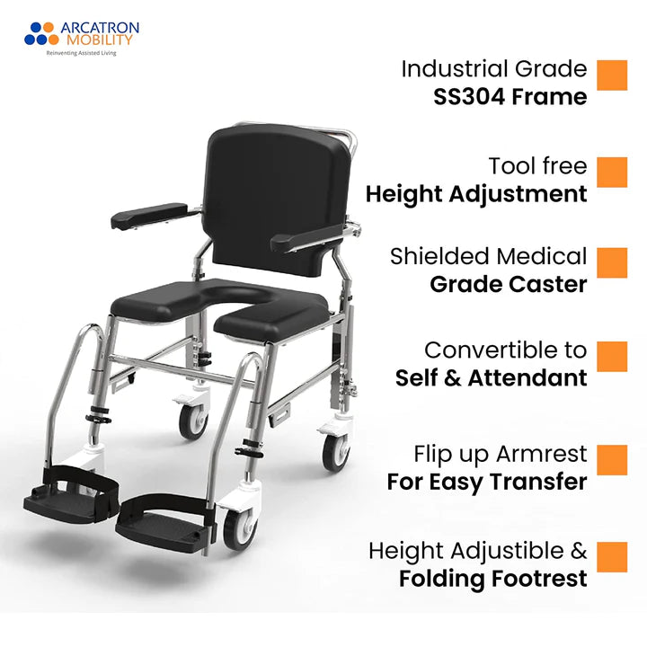 Arcatron Prime SAS100 | Attendant Propelled Shower Commode Wheelchair