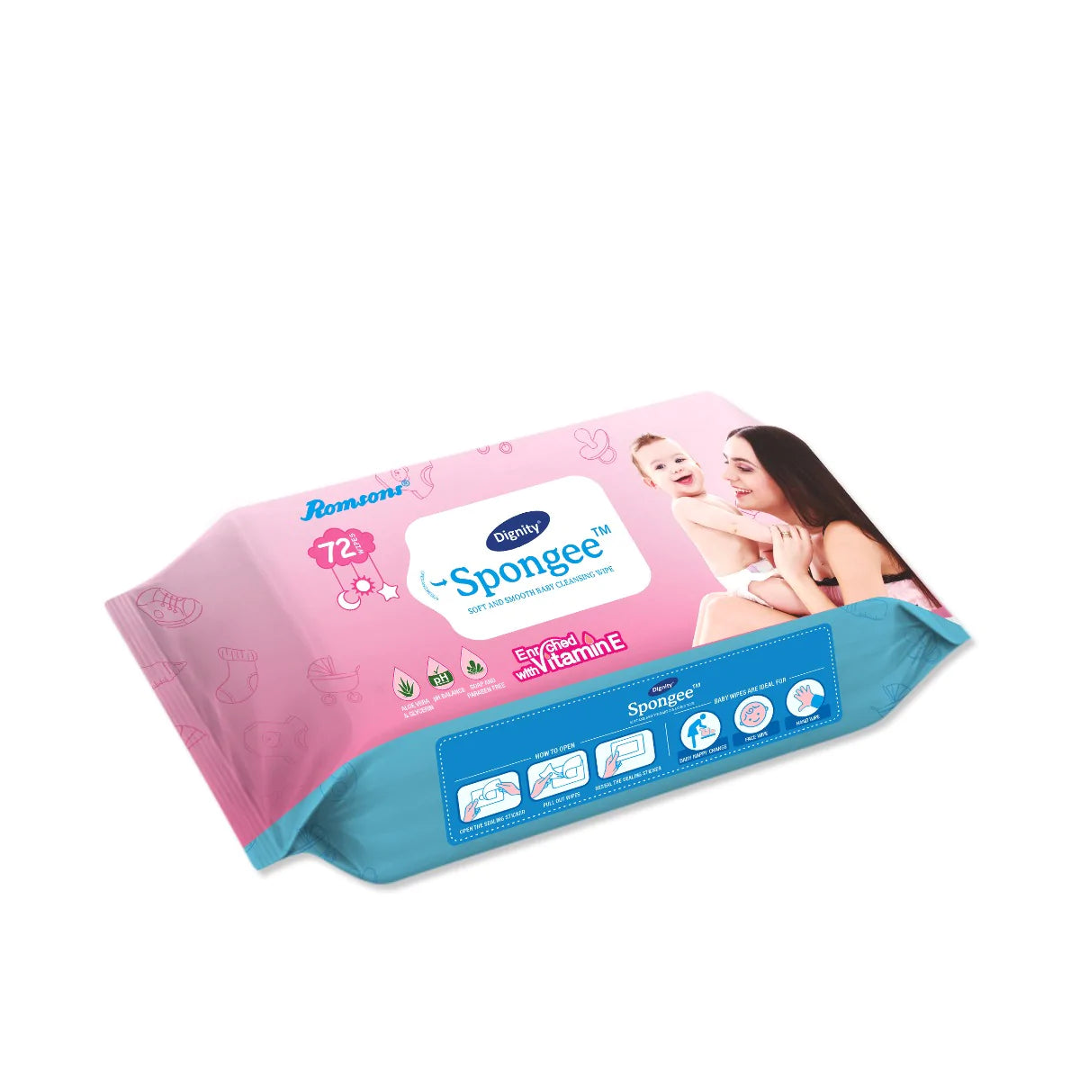 Dignity Spongee Baby Wet Wipes (72 Wipes/Pack)