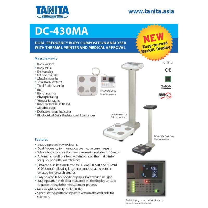 Tanita DC-430 MAP Dual-Frequency Body Composition Analyzer, Medically Approved