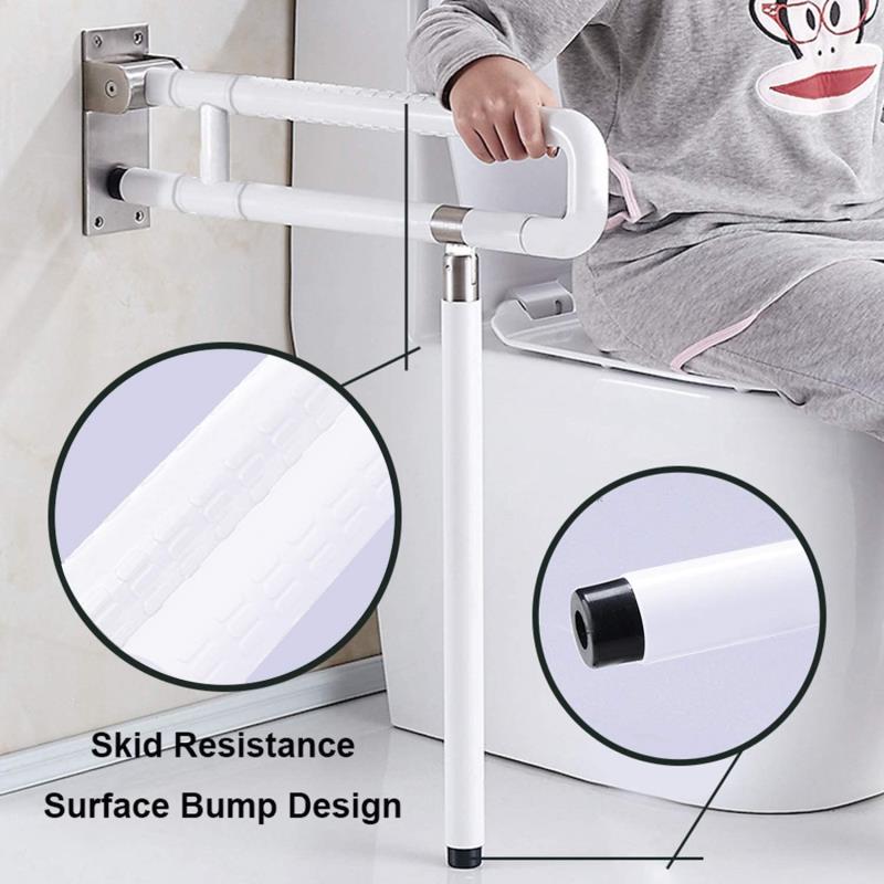 KosmoCare Wall Mounted Flip up Grab Bar Rails with Anti-Slip Nylon Grip & Floor Support