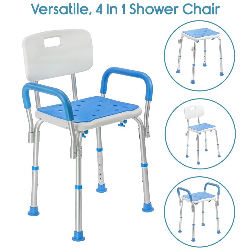 KosmoCare Light Weight Aluminum Shower Bench with Back & Detachable Handrest Shower Chair (RX108)