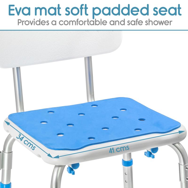 KosmoCare Light Weight Aluminum Shower Bench with Back & Detachable Handrest Shower Chair (RX108)