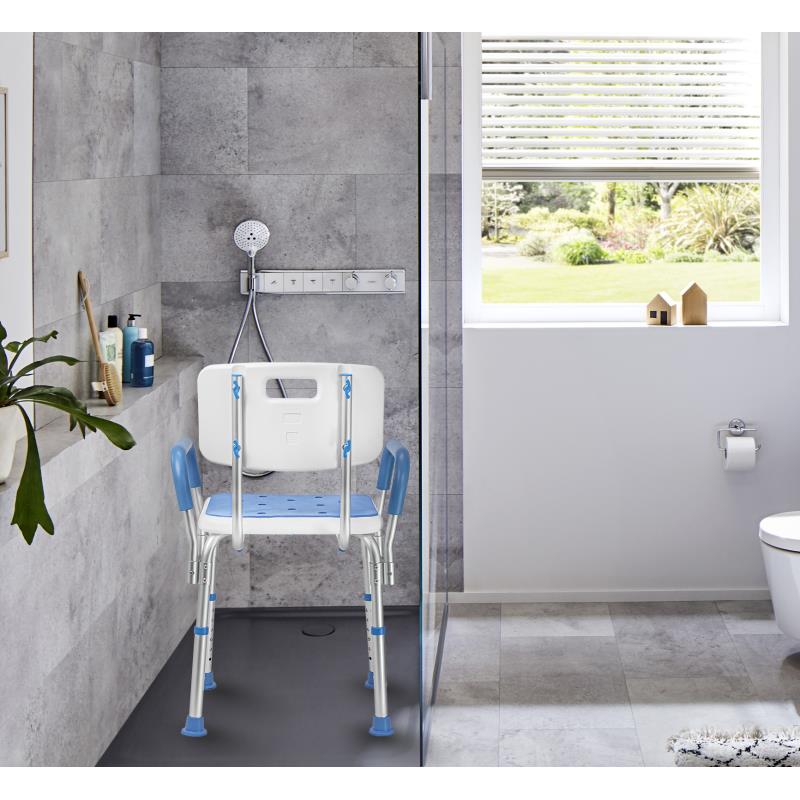 KosmoCare Light Weight Aluminum Shower Bench with Back & Detachable Handrest Shower Chair (RX108)