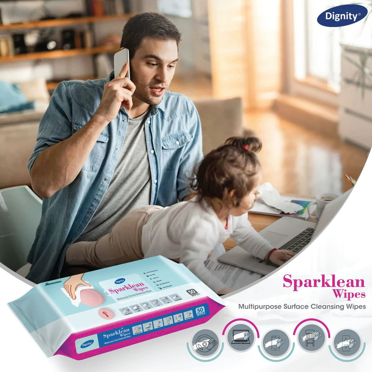 Dignity Sparklean Multipurpose Surface Cleansing Wipes (50 Wipes/Pack)