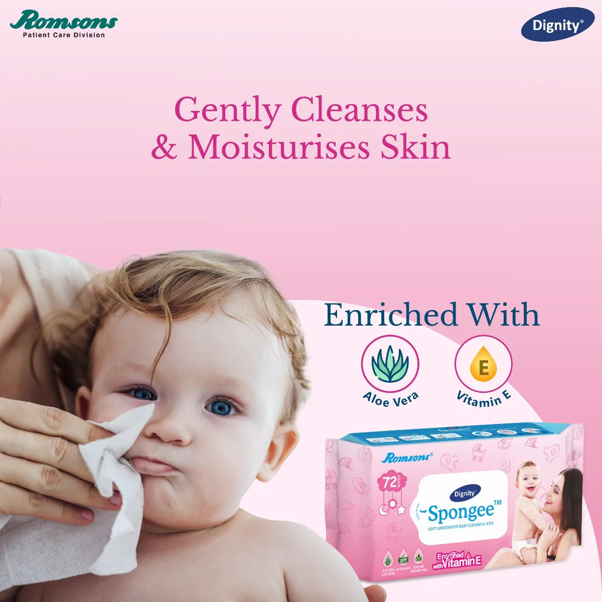 Dignity Spongee Baby Wet Wipes (72 Wipes/Pack)