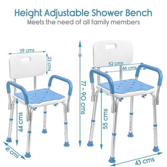 KosmoCare Light Weight Aluminum Shower Bench with Back & Detachable Handrest Shower Chair (RX108)