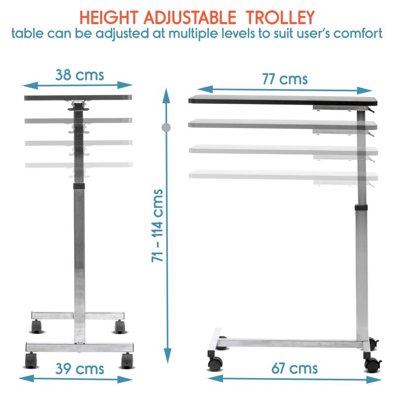 KosmoCare Height Adjustable Bedside Trolley Table