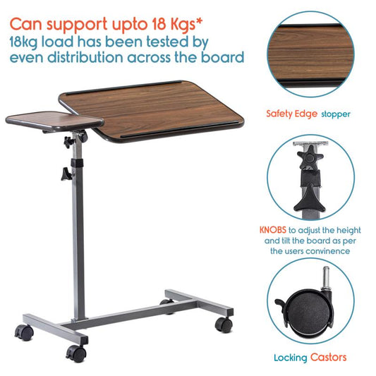 KosmoCare Deluxe Tilt Top Multipurpose Overbed Trolley Table