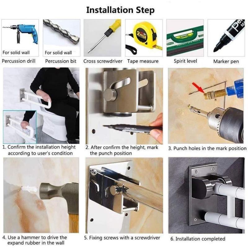 KosmoCare Wall Mounted Flip up Grab Bar Rails with Anti-Slip Nylon Grip - 24 inches