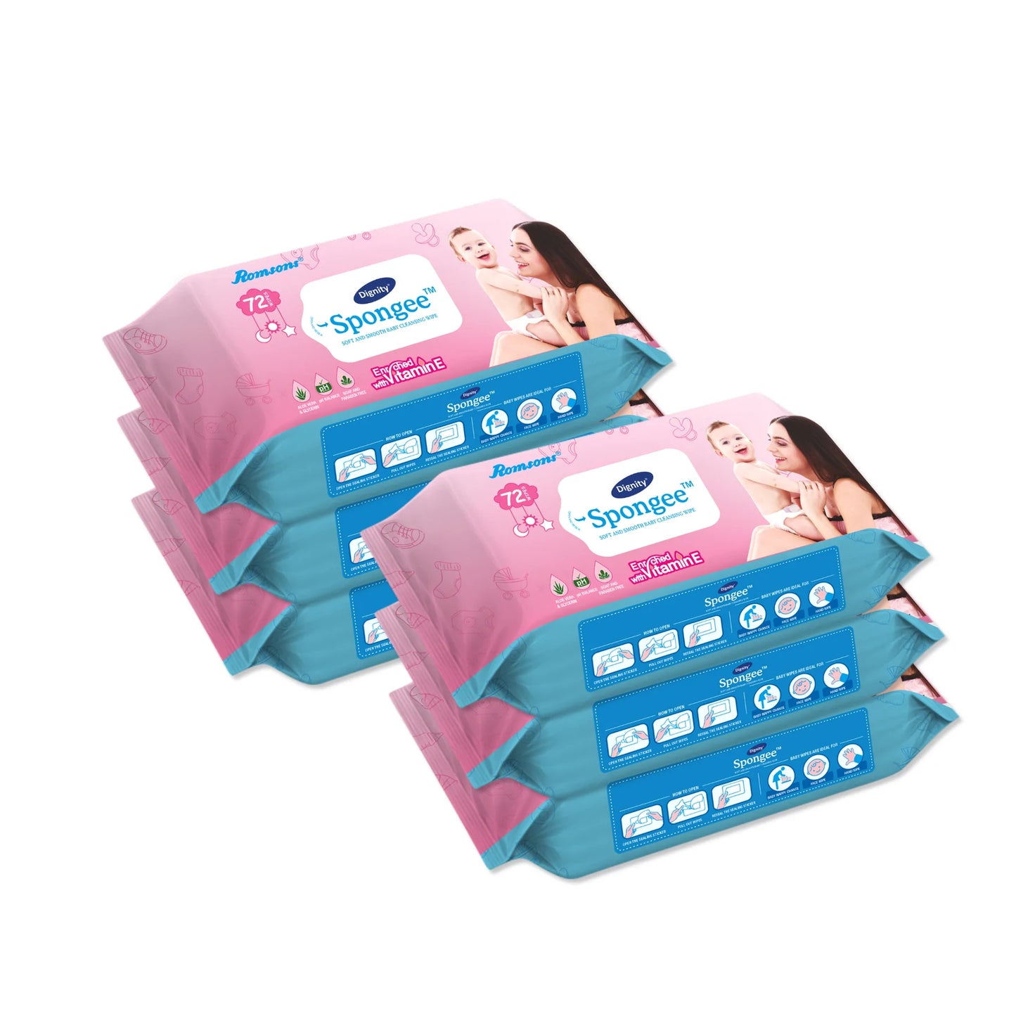 Dignity Spongee Baby Wet Wipes (72 Wipes/Pack)