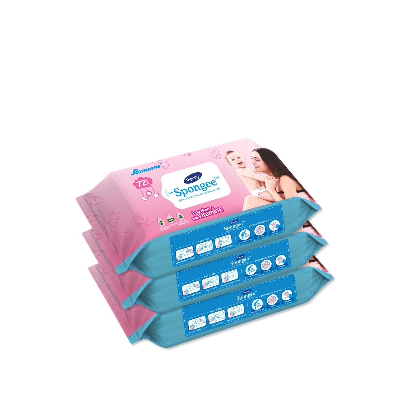 Dignity Spongee Baby Wet Wipes (72 Wipes/Pack)