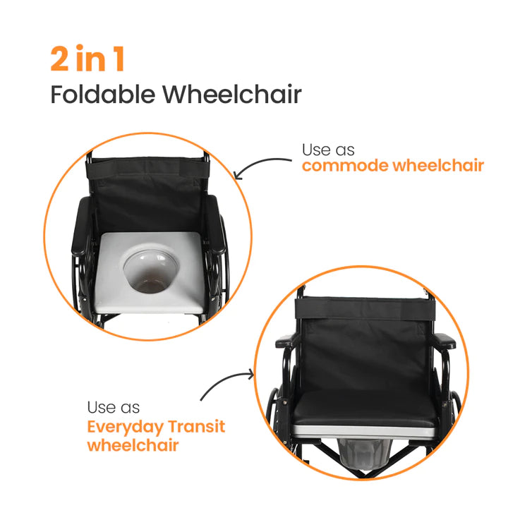 Arcatron® 2 in 1 Foldable Wheelchair for Regular and Commode Use(FSC101)