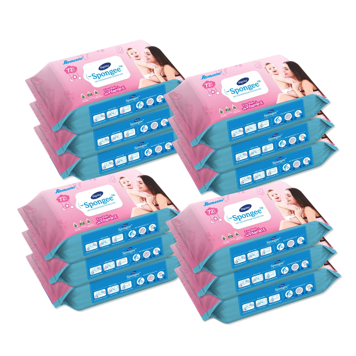 Dignity Spongee Baby Wet Wipes (72 Wipes/Pack)