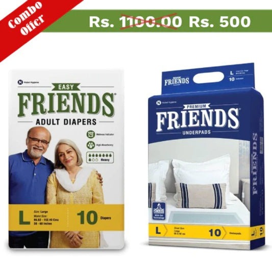 Friends Easy Adult Diapers + Premium Underpads Combo Pack