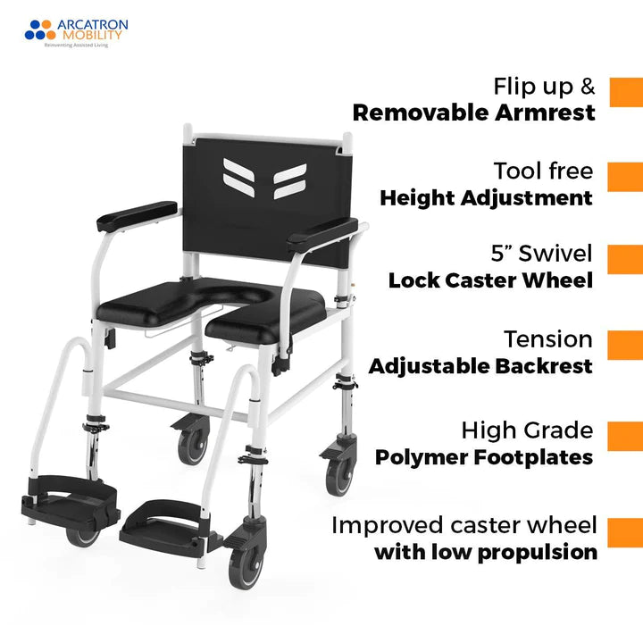 Arcatron Prime FPA007 | Attendant Propelled Shower Commode Wheelchair