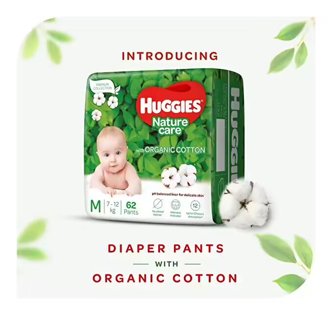 Huggies Premium Nature Care Pants Medium Size Diapers - 62 Pieces