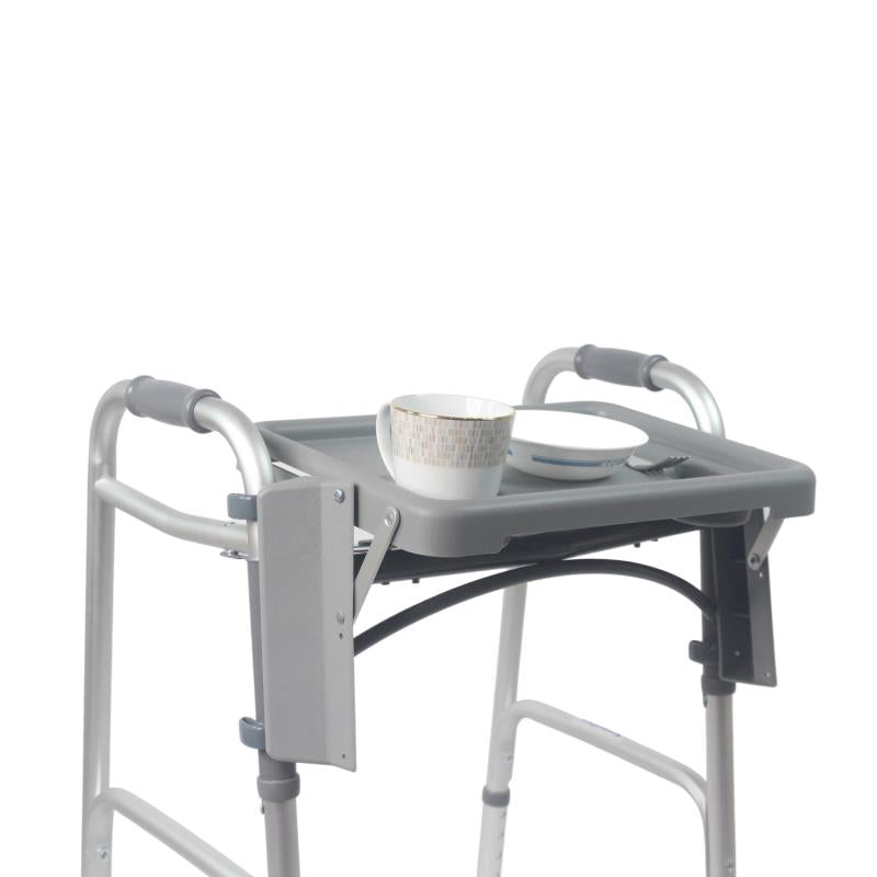 KosmoCare Premium Imported Light weight Aluminum Height Adjustable Folding Walker (Silver - With Tray)