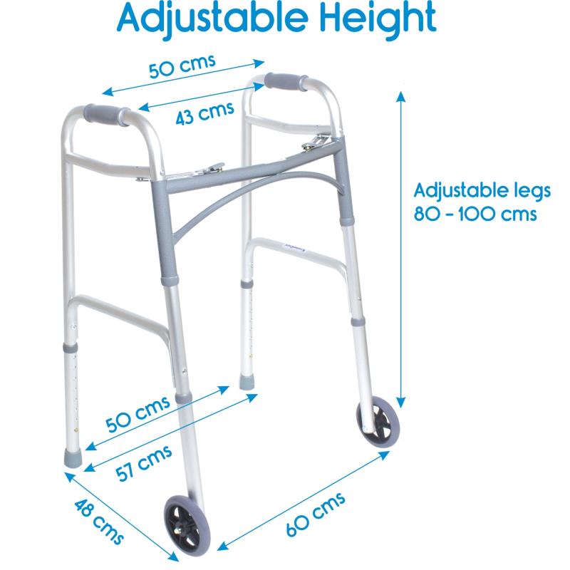 KosmoCare Premium Imported Light weight Aluminum Height Adjustable Folding Walker (Silver - With Tray)