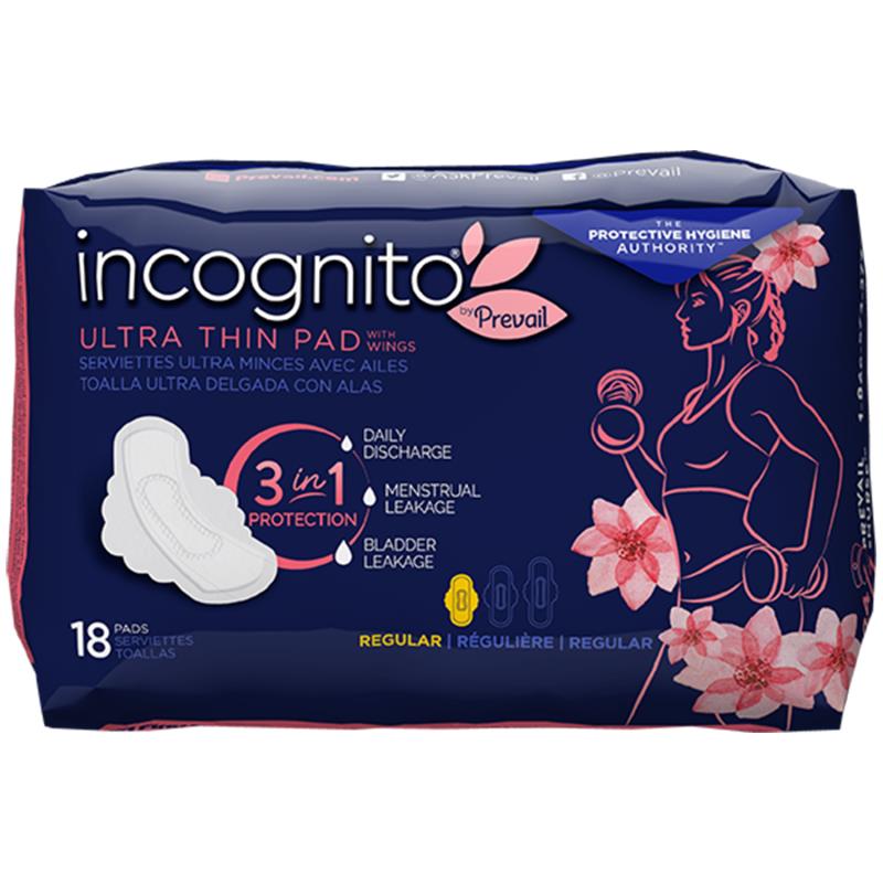 Prevail Incognito Ultra Thin Regular Pad with Wings for Menstrual & Bladder Leaks