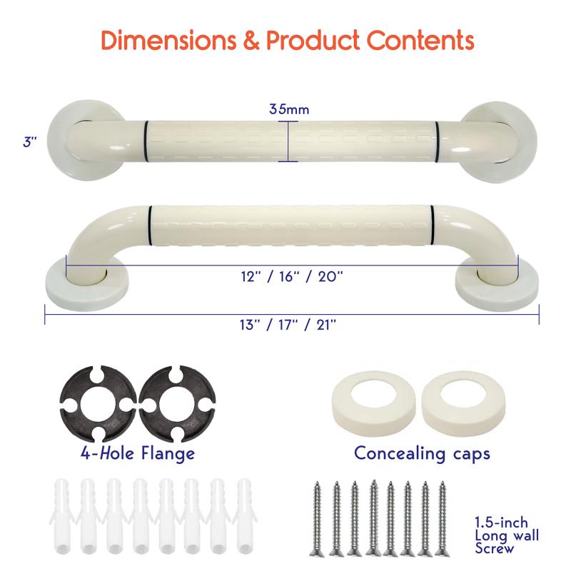 KosmoCare Stainless Steel Grab Bar with Anti-Slip Nylon Grip