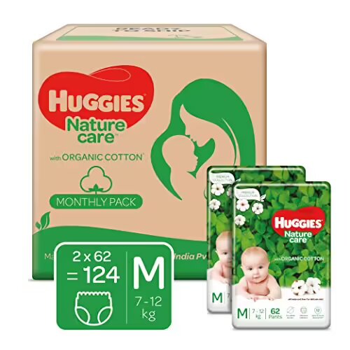 Huggies Premium Nature Care Pants Monthly Pack Medium Size Diapers - 124 Pieces