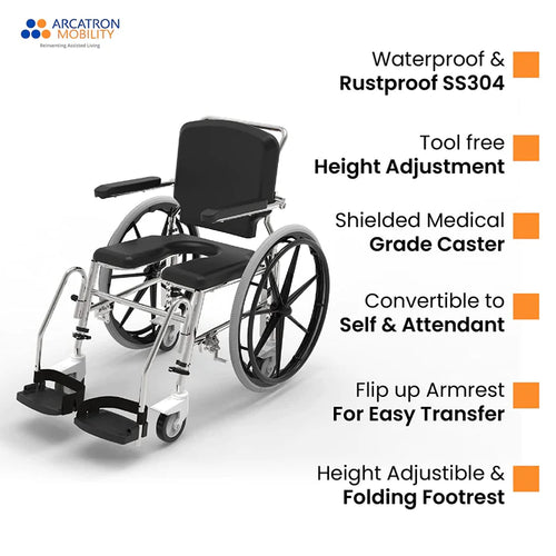 Arcatron Prime SSS100 | Self Propelled Shower Commode Wheelchair