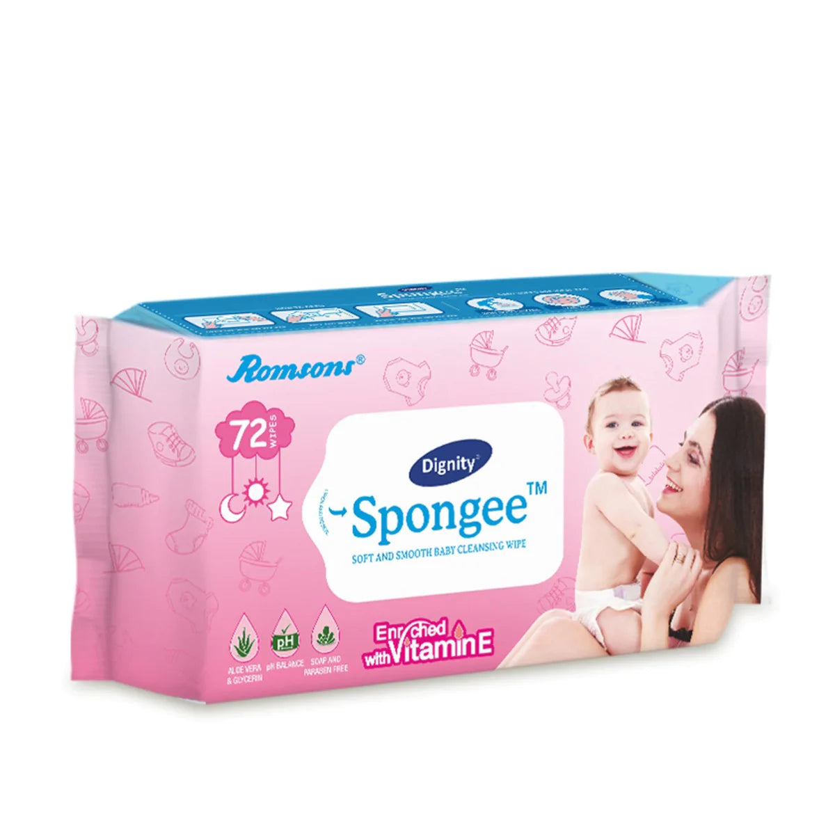 Dignity Spongee Baby Wet Wipes (72 Wipes/Pack)