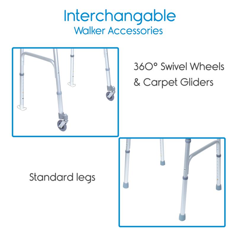 KosmoCare Deluxe Folding Walker with 360° swivel wheels and carpet gliders (RX214SC)