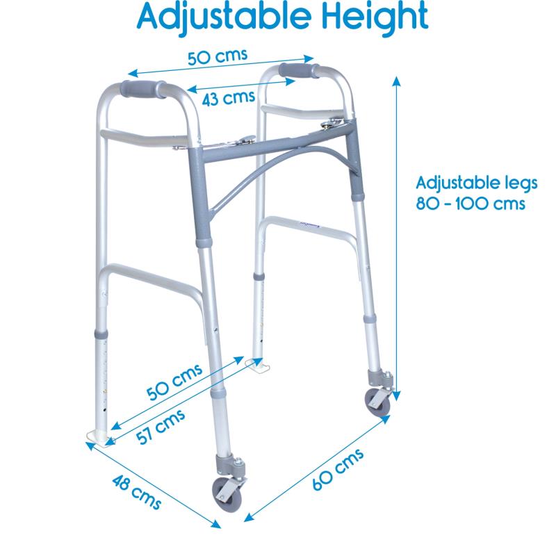 KosmoCare Deluxe Folding Walker with 360° swivel wheels and carpet gliders (RX214SC)