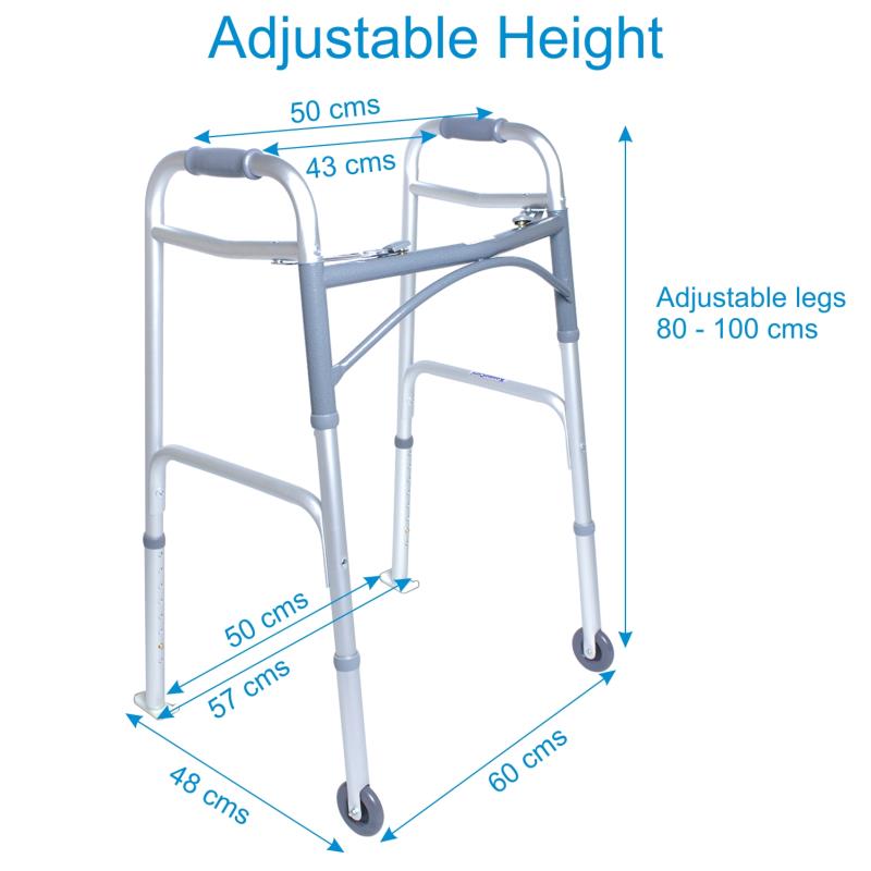 KosmoCare Deluxe Folding Walker with 3" castors and carpet gliders (RX214WC)