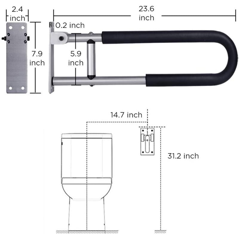 KosmoCare Wall Mounted Aluminum Swing-up Grab Bar Rails 23.6 Inch
