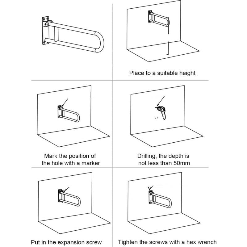 KosmoCare Wall Mounted Aluminum Swing-up Grab Bar Rails 23.6 Inch
