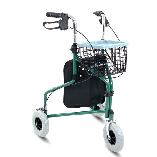 KosmoCare 3 Wheel Rollator Walker with Tray, Basket and Bag - Green (RX405)
