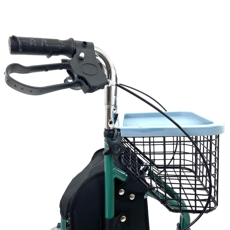 KosmoCare 3 Wheel Rollator Walker with Tray, Basket and Bag - Green (RX405)