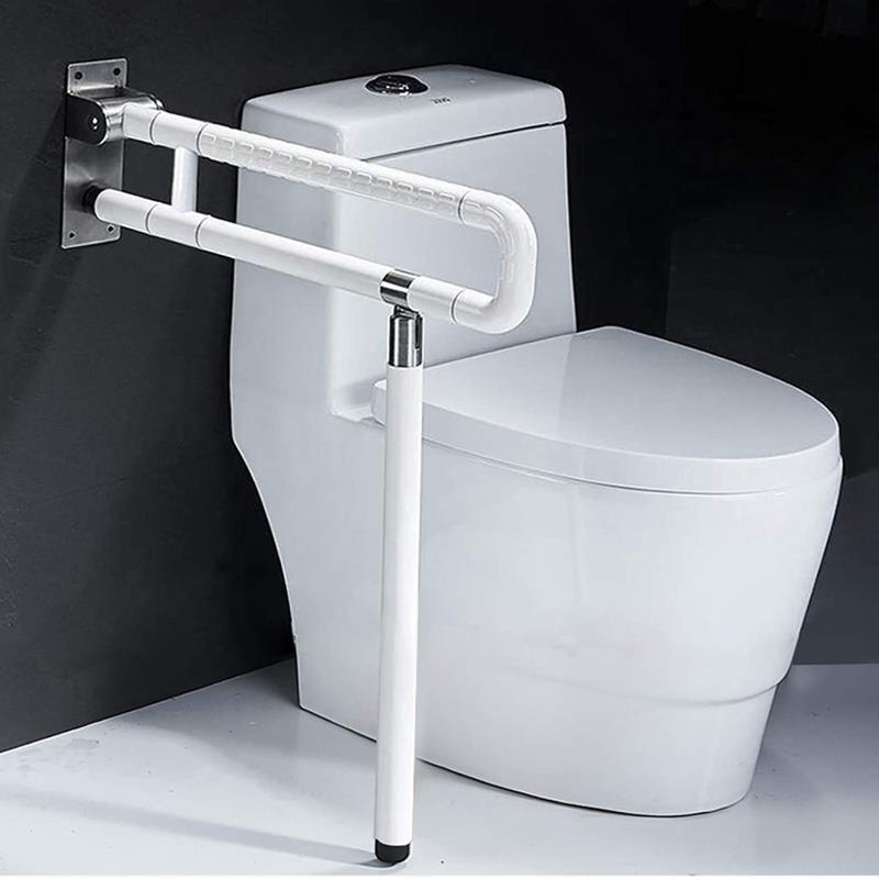 KosmoCare Wall Mounted Flip up Grab Bar Rails with Anti-Slip Nylon Grip & Floor Support
