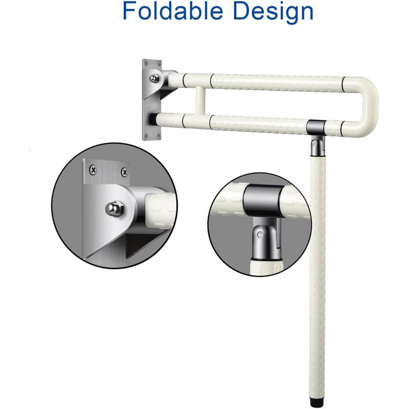 KosmoCare Wall Mounted Flip up Grab Bar Rails with Anti-Slip Nylon Grip & Floor Support