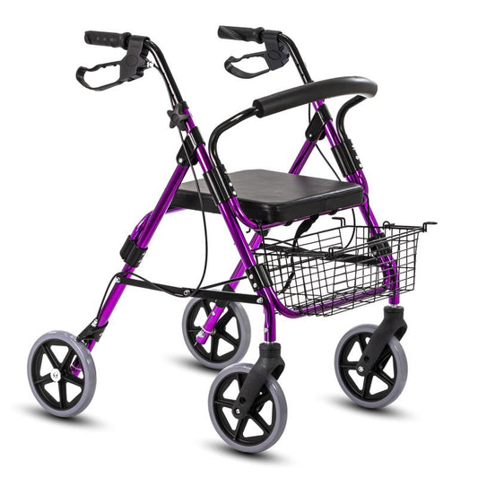 Kosmocare Folding Rollator Walker with seat-Purple (RX406)