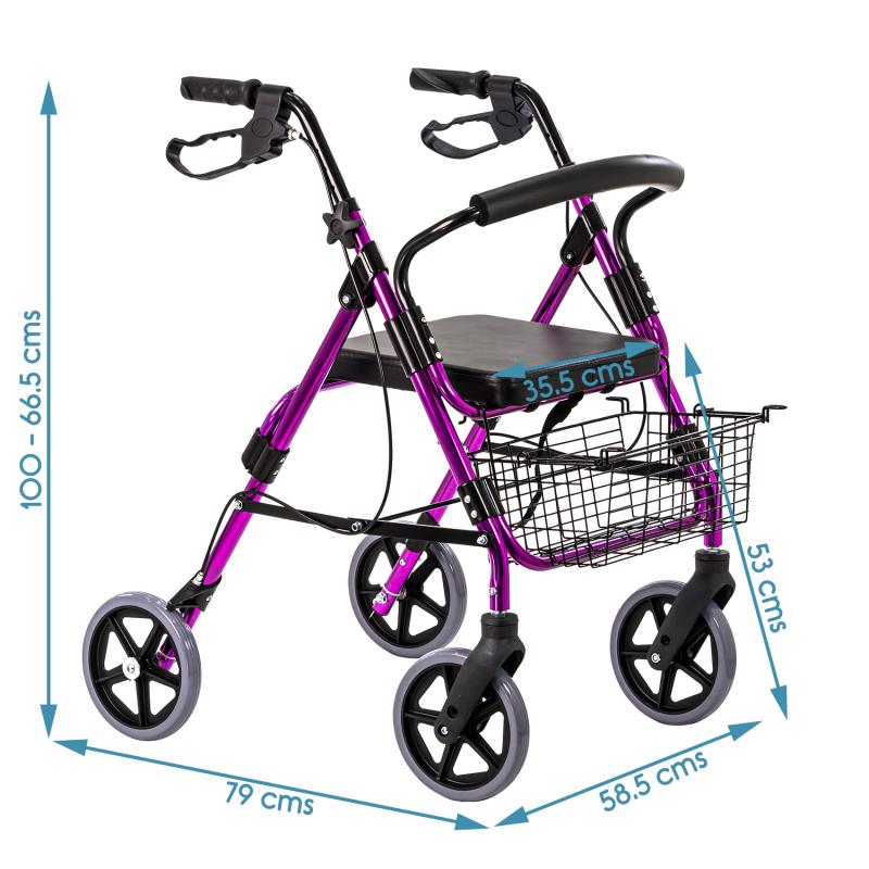 Kosmocare Folding Rollator Walker with seat-Purple (RX406)