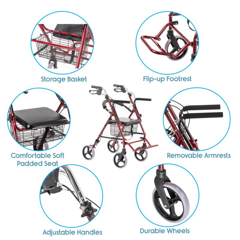 KosmoCare Rollator Walker with Footrest (RX408)