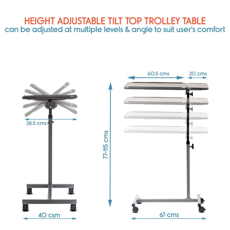 KosmoCare Deluxe Tilt Top Multipurpose Overbed Trolley Table